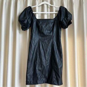 Francesca’s Miami black faux leather puff sleeve mini dress